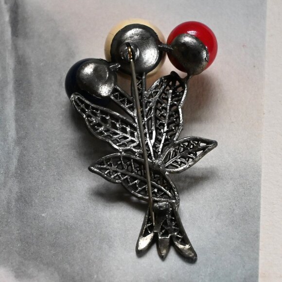 Antique Unique Silver Brooch w/ Enameled Plaster Sphere Bouquet Art Deco Style - Picture 8 of 14